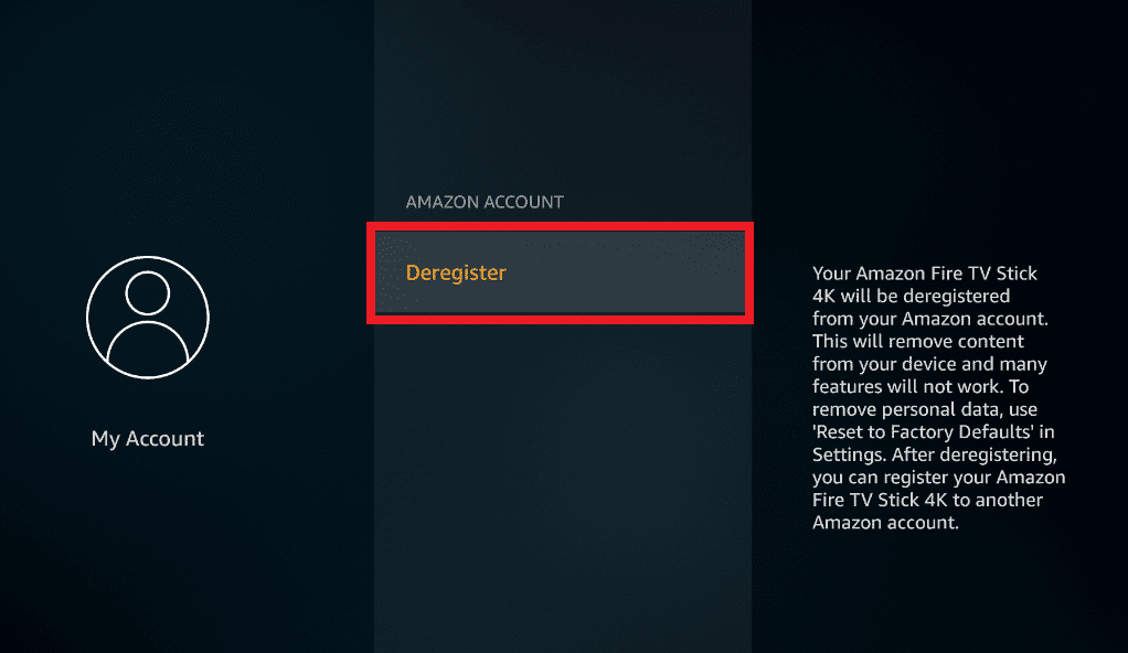 Dar de baja la cuenta de Amazon Fire TV.  Aplicación Fire TV no encontrada