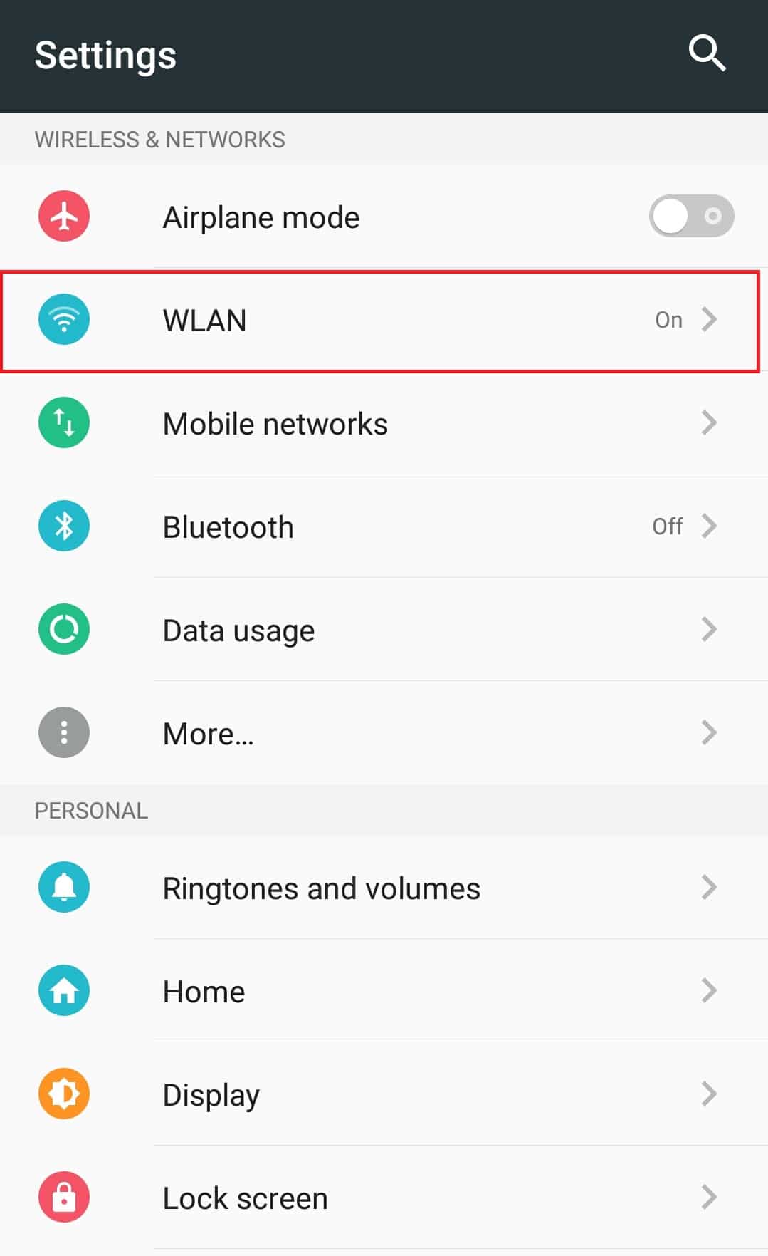 Opción WLAN.  Arreglar videos de YouTube que no se reproducen en Android