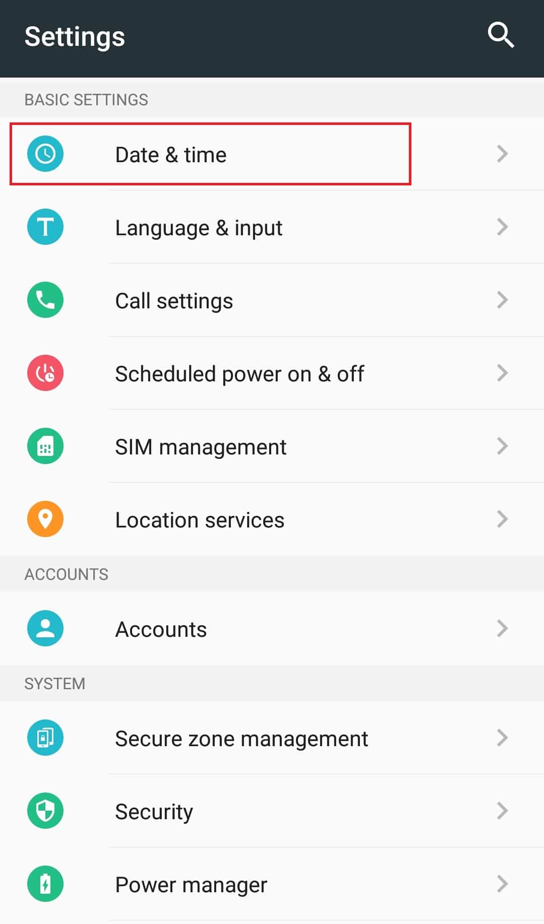 Opción de fecha y hora.  Arreglar videos de YouTube que no se reproducen en Android