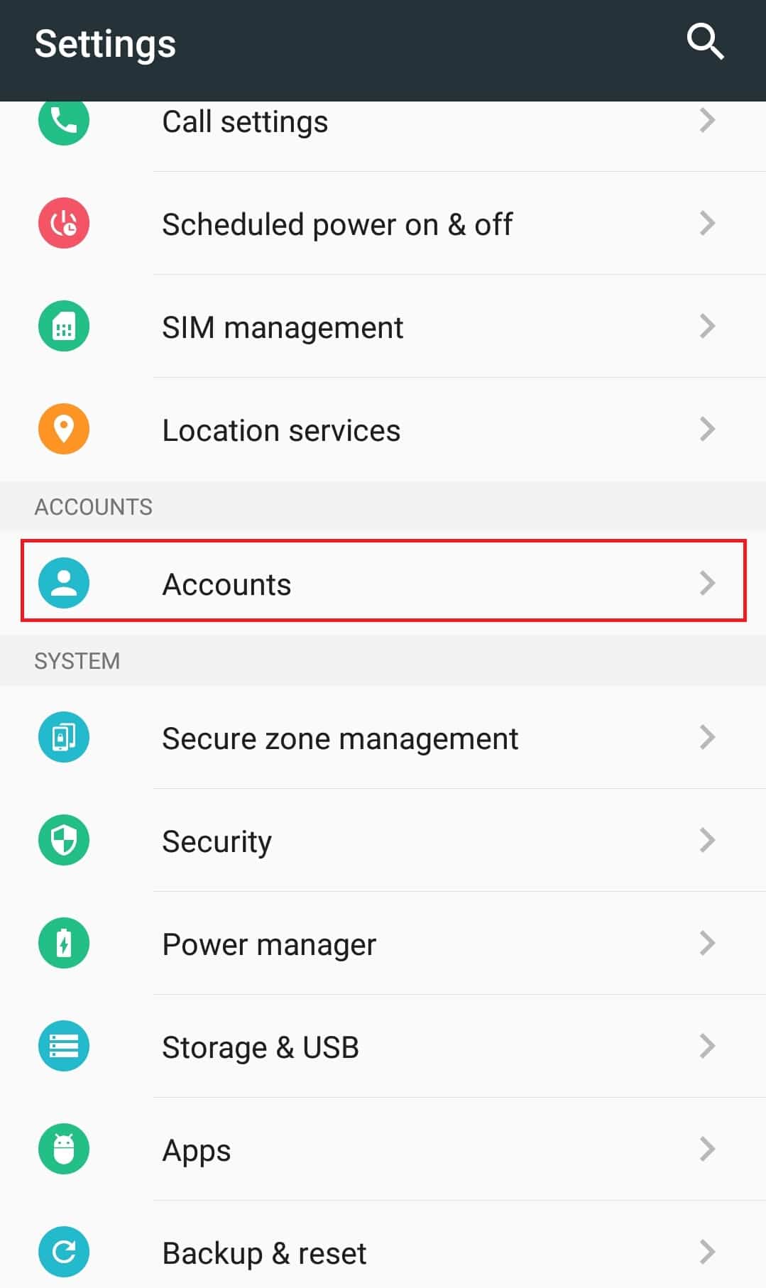 Opción de cuentas.  Arreglar videos de YouTube que no se reproducen en Android