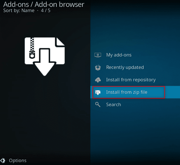 seleccione Instalar desde archivo zip