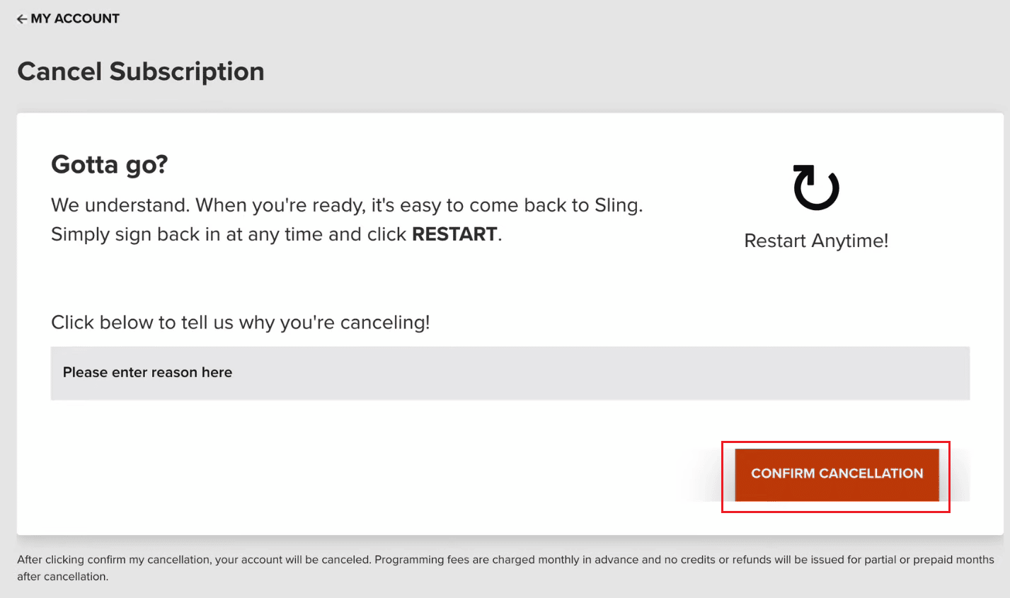 Haga clic en CONFIRMAR CANCELACIÓN