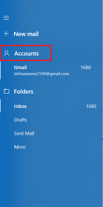Seleccione Cuentas en el panel izquierdo de la ventana
