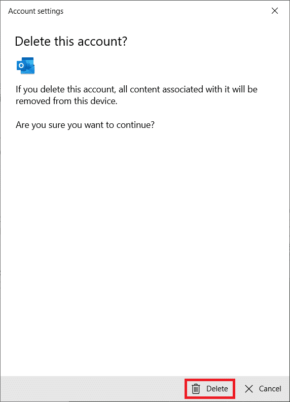 Haga clic en Eliminar para confirmar la eliminación.  Cómo reparar el error de correo de Yahoo 0x8019019a