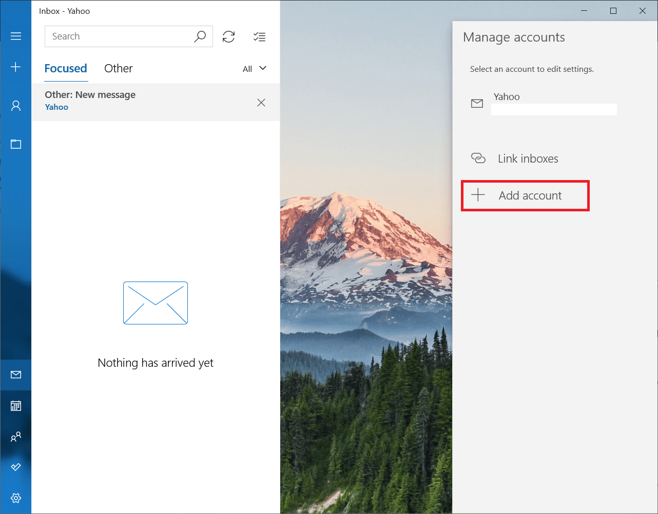 Haga clic en Agregar cuenta.  Cómo reparar el error de correo de Yahoo 0x8019019a