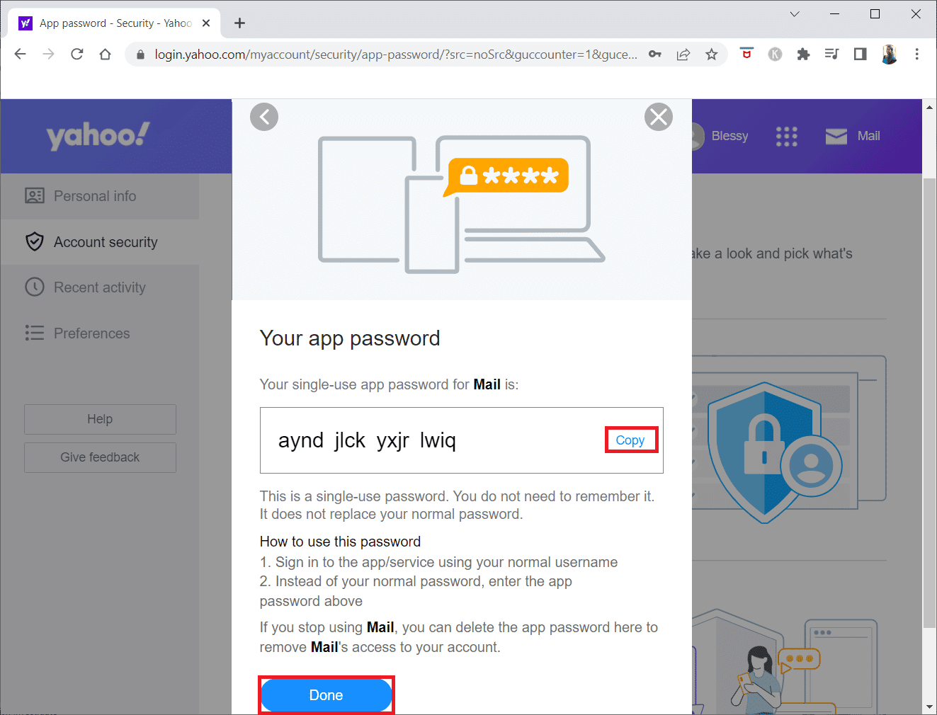 haga clic en Copiar y luego Listo