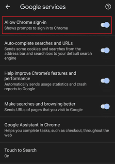 Permitir la opción de inicio de sesión de Chrome.  Cómo eliminar la cuenta de Google de Chrome