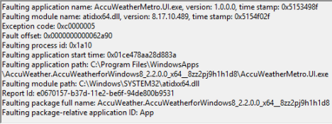 Windows 8, bloqueo de la aplicación, AMD, ATI, 0xc0000005