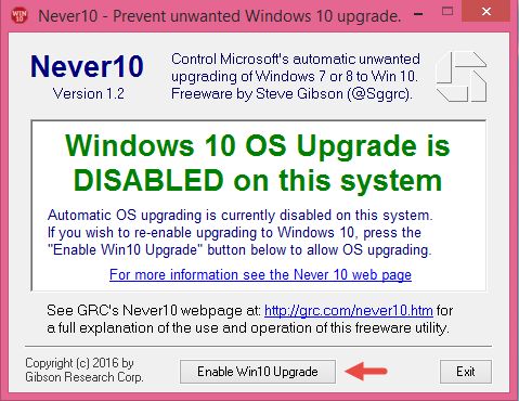 Never10, bloque, Windows 10, actualización, oferta, notificación, ventana emergente