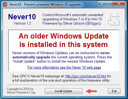 Never10, bloque, Windows 10, actualización, oferta, notificación, ventana emergente
