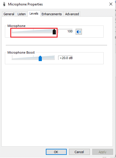 Utilice el control deslizante Micrófono para aumentar el volumen. Cómo arreglar el micrófono demasiado silencioso en Windows 10