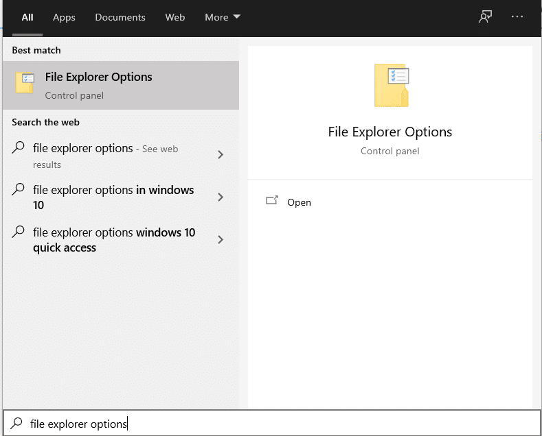 abra las opciones del explorador de archivos