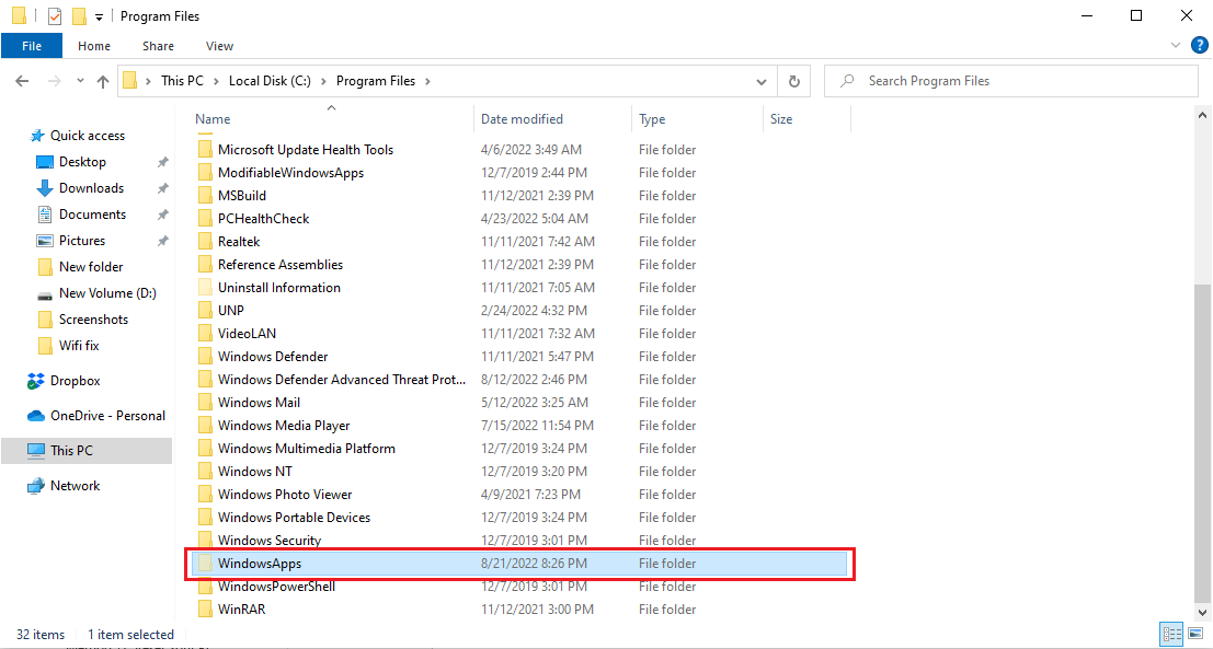 En la carpeta Archivos de programa, busque la carpeta WindowsApps.  Arreglar esta aplicación no es compatible con el error especificado en el contrato