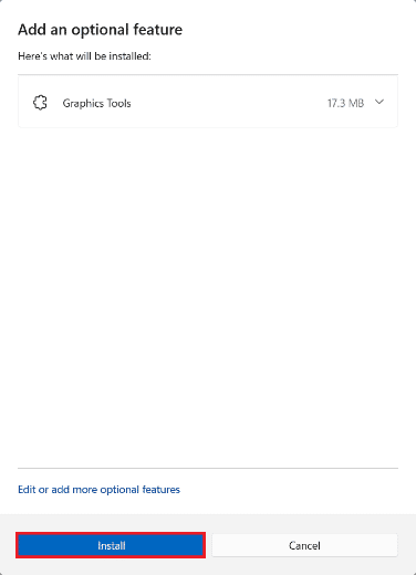 cuadro de diálogo Agregar característica opcional.  ¿Cómo instalar una herramienta gráfica en Windows 11?
