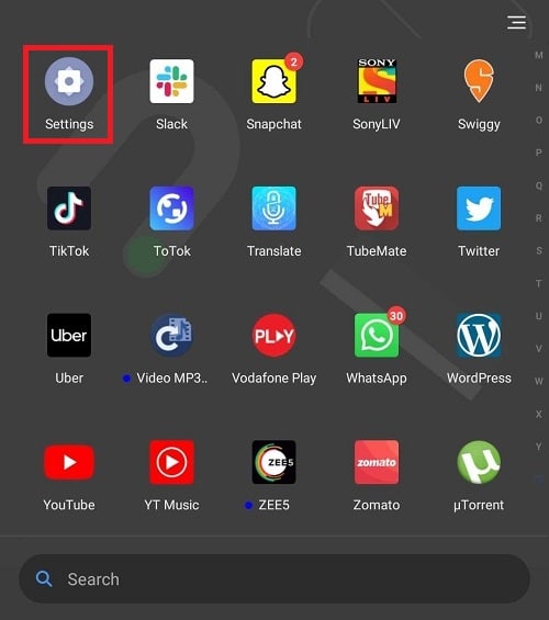 Abra la configuración de su teléfono inteligente,