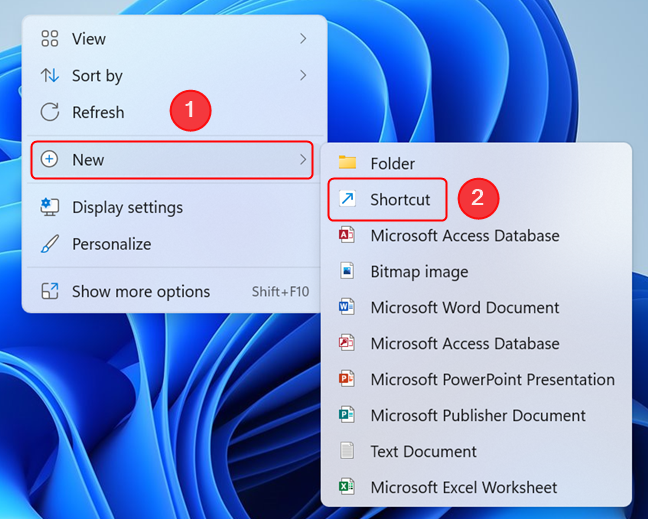 Abra el menú contextual para crear un acceso directo
