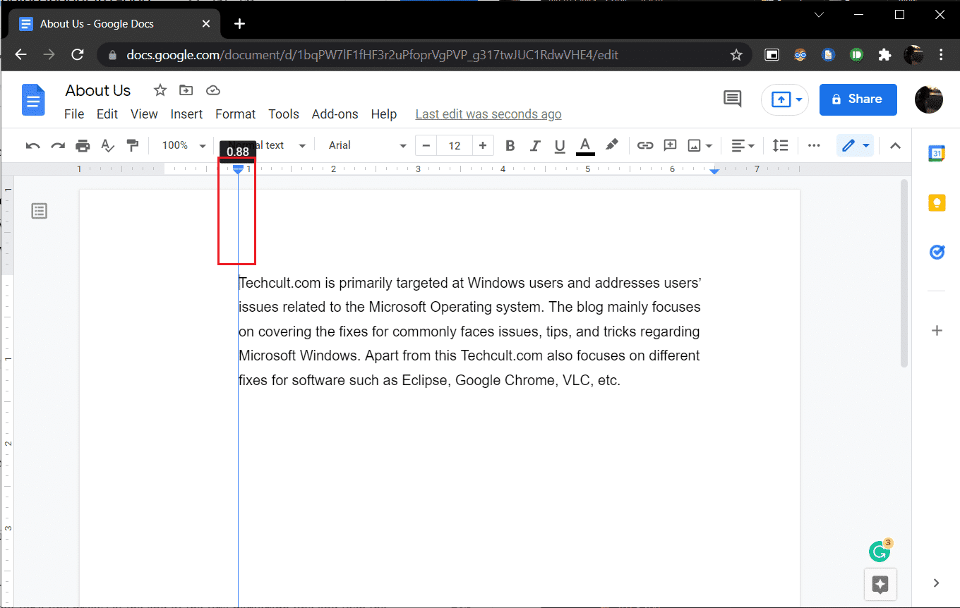 Haga clic en la flecha de color azul que apunta hacia abajo y arrástrela en Google Docs. Cómo crear una sangría colgante en Word y Google Docs