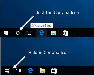 opciones de icono de cortana