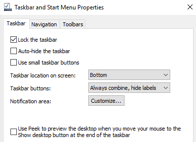 propiedades de la barra de tareas