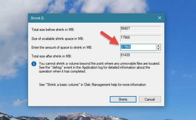 Windows, cambiar el tamaño de la partición, Administración de discos