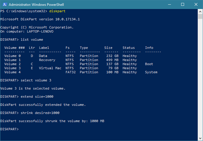 Windows, cambiar el tamaño de la partición, Administración de discos
