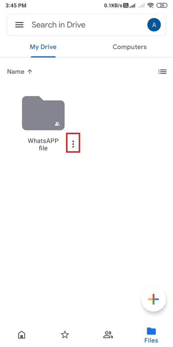 toca los tres puntos verticales al lado de la carpeta | Cómo enviar archivos de video grandes en Whatsapp