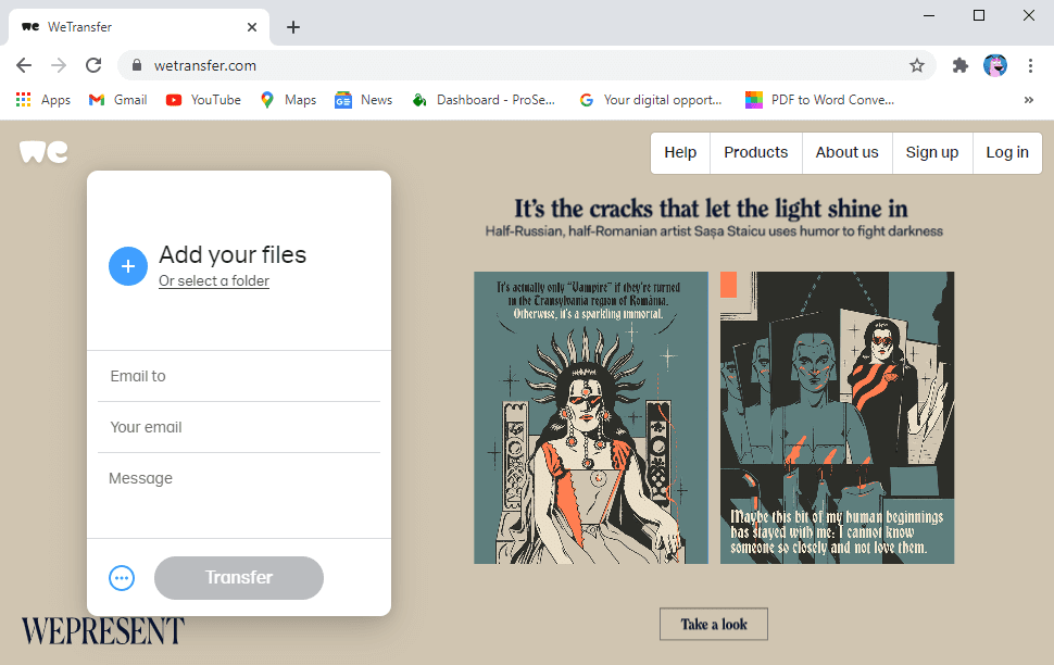 Abra el sitio web de WeTransfer en su navegador.