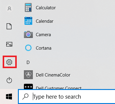 Presione la tecla de Windows. Haga clic en el icono de Configuración.