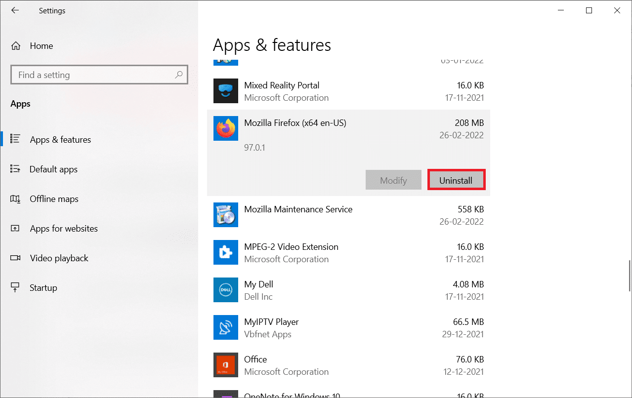 Haga clic en Desinstalar. Arreglar Firefox no responde