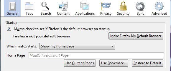 páginas de inicio de firefox