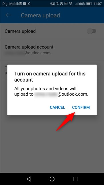 Activar cargas de cámara en la aplicación OneDrive