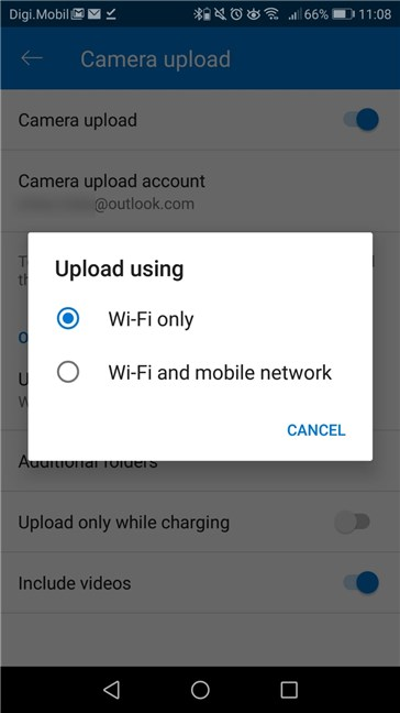 Elija si desea transferir imágenes y videos usando solo Wi-Fi