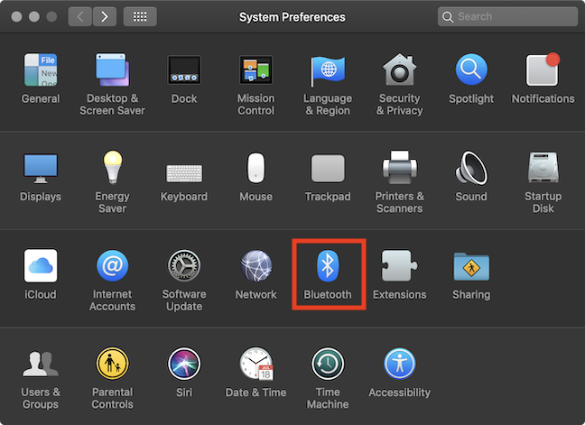Opción de Bluetooth en la ventana de Preferencias del Sistema