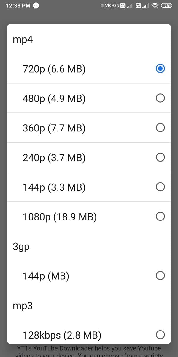 Seleccione la calidad de video que desea descargar