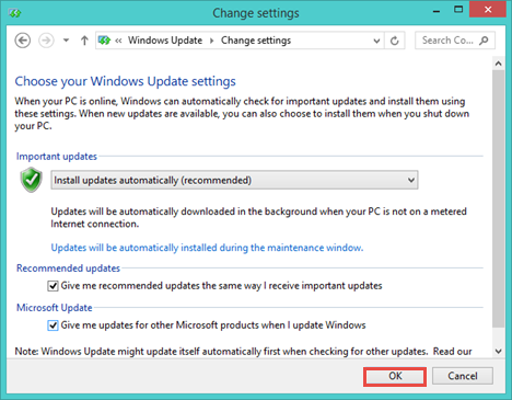 Windows Update, Ajustes, Configurar, Cambiar