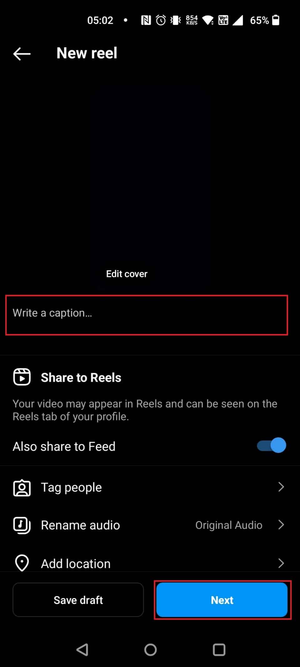 Escriba el título deseado y toque Siguiente