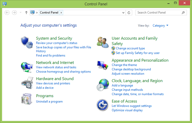 Panel de control, clásico, vista