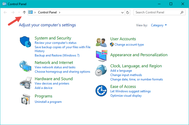 Panel de control, clásico, vista