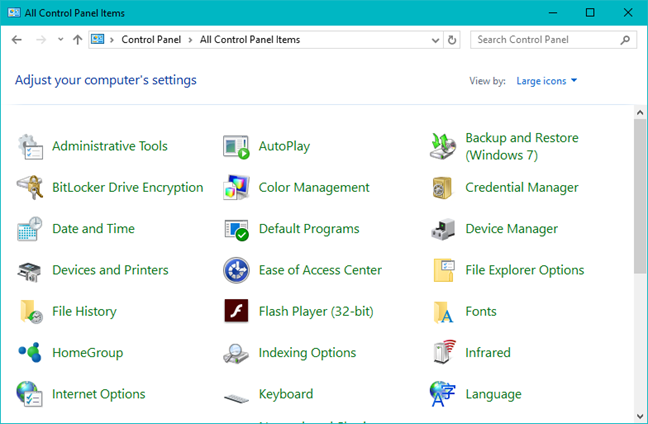 Panel de control, clásico, vista