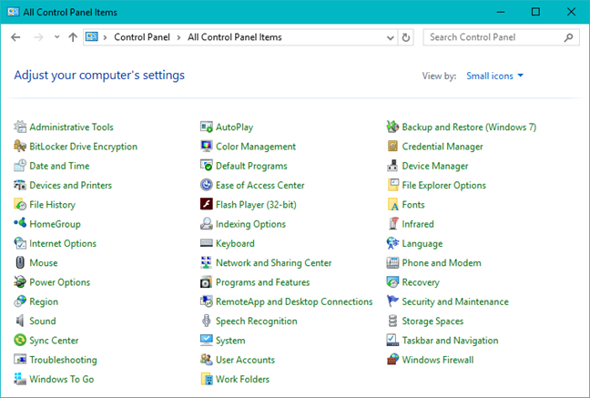 Panel de control, clásico, vista
