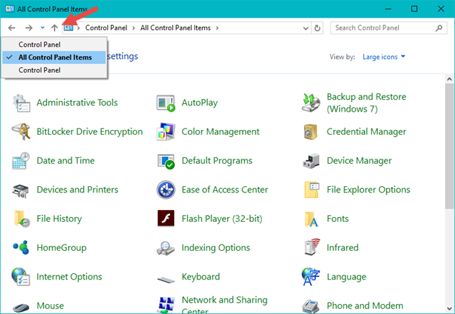 Panel de control, clásico, vista