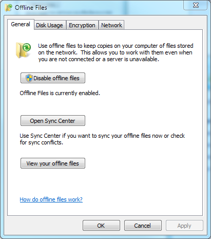 Archivos sin conexión en Windows 7