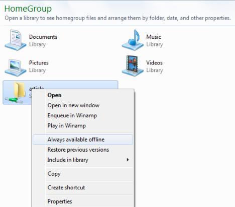 Archivos sin conexión en Windows 7