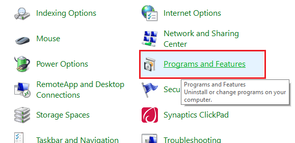 Abrir programas y características
