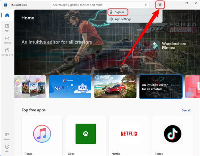 Asegúrate de haber iniciado sesión en Microsoft Store
