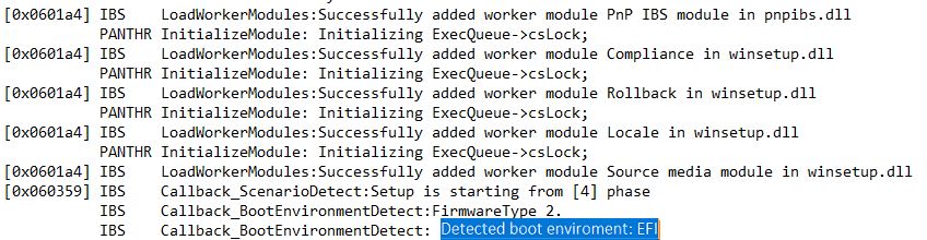 Verifique que el valor del entorno de arranque detectado sea BIOS o EFI