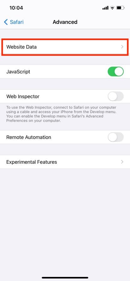 toca los datos del sitio web. Cómo desactivar el modo de incógnito en iPhone