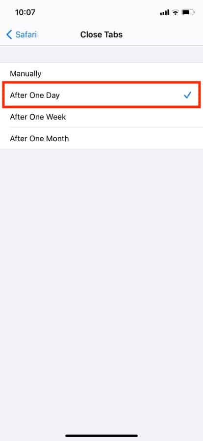 seleccione después de la opción de un día. Cómo desactivar el modo de incógnito en iPhone