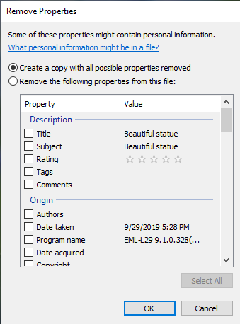 Eliminar ventana de propiedades