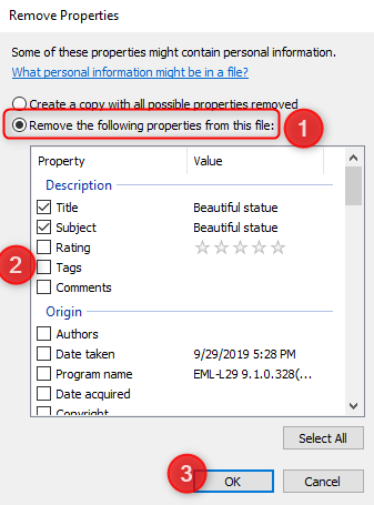 Eliminar las siguientes propiedades de este archivo